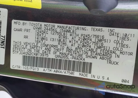2012 Toyota Tacoma Prerunner V6 z USA, uszkodzony, nr VIN 5TFJU4GN2CX013975